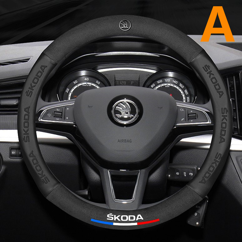 ハンドルカバー スコダ ステアリングホイールカバー 本革 内装品 高級 牛革 専車ロゴ 内装品パーツ 滑りにくい 文字付き Skoda拍卖