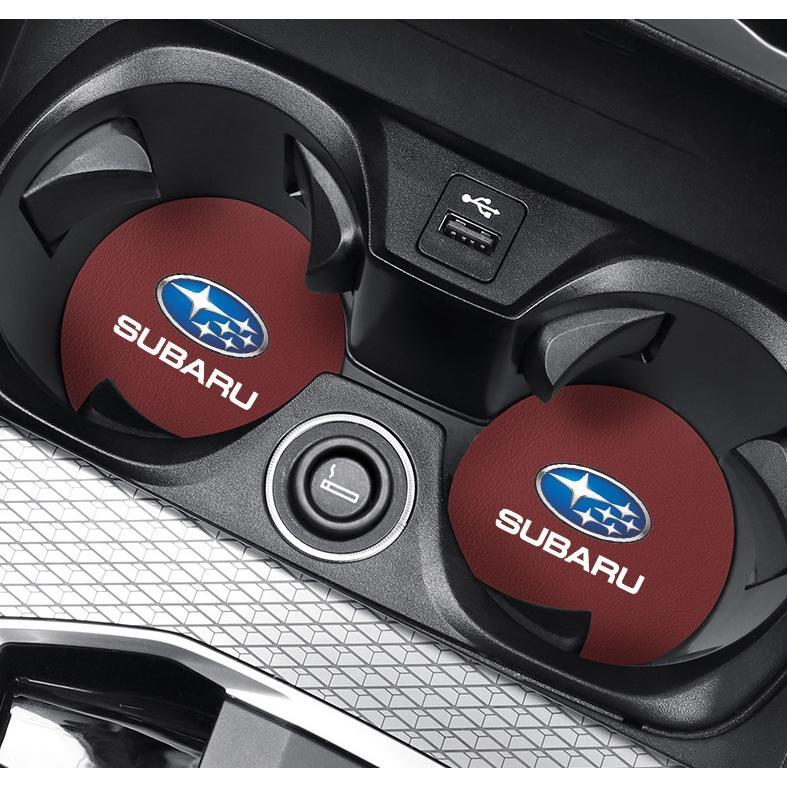 スバル SUBARU 車用 カップパッド ドリンクホルダー コースター 専車ロゴ ロゴ入り 丸型 車用ノンスリップ レザー 2枚セット拍卖