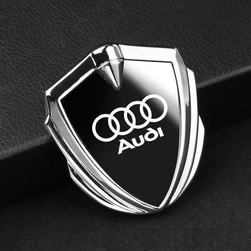 アウディ AUDI ステッカー 車ロゴ 車用 エンブレム 鏡面 3D立体 金属製 デカール 防水 両面テープ付き 1枚入り ☆シルバー /ブラック拍卖
