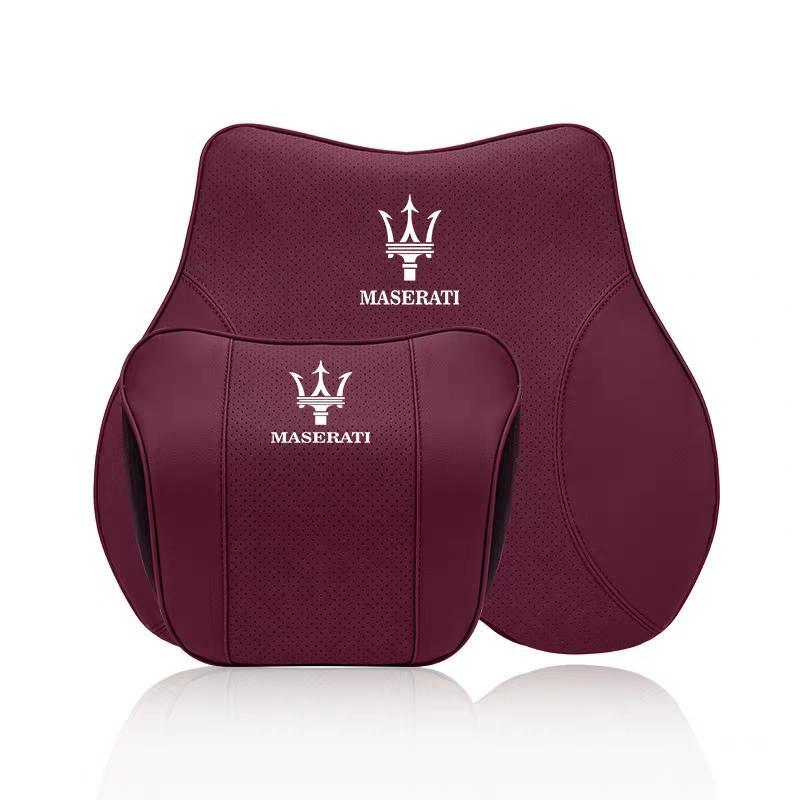 マセラティ 首枕 高級革 ネックパッド 腰クッション 高品質 車用 背もたれクッション ネックピロー ヘッドレスト通気性弾性★5色選択★拍卖