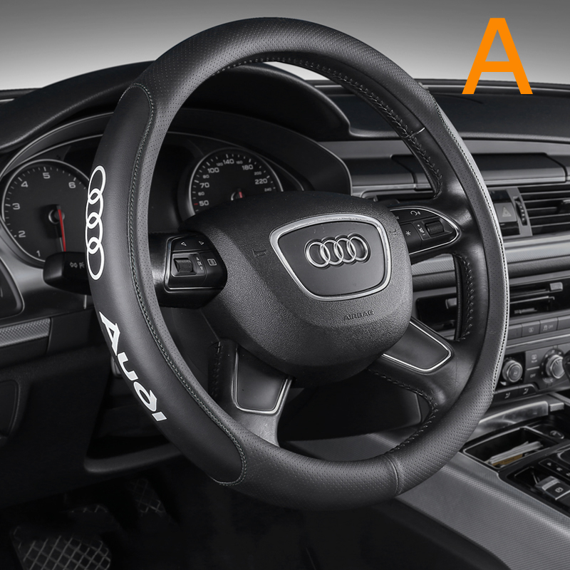 ハンドルカバー アウディ ステアリングホイールカバー 本革 内装品 高級 牛革 専車ロゴ 内装品パーツ 滑りにくい 文字付き Audi拍卖