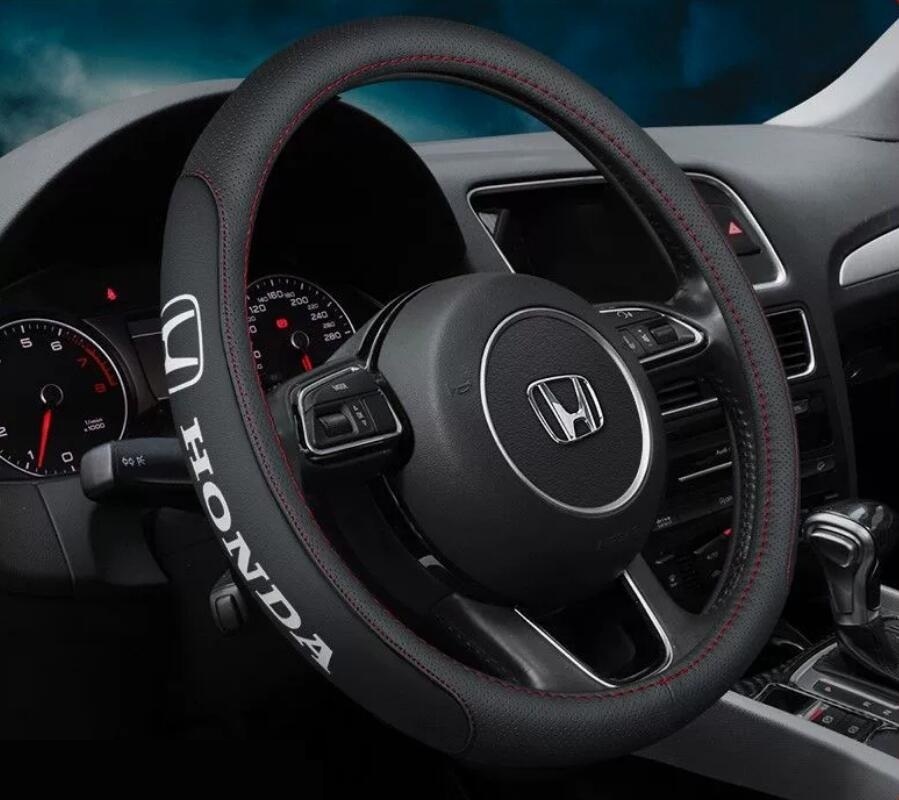 送料無料 ホンダ専用 ハンドルカバー ステアリングカバー 円型 レザー素材 LOGO付き拍卖
