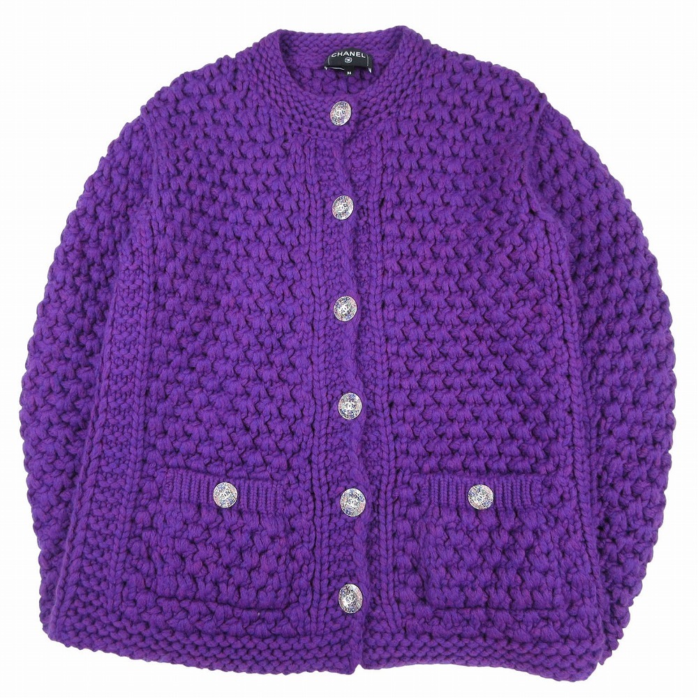CHANEL シャネル 22AW ココマークボタン ニットジャケット 長袖 P72889K10476 パープル サイズS レディース 【中古】 /TNT拍卖