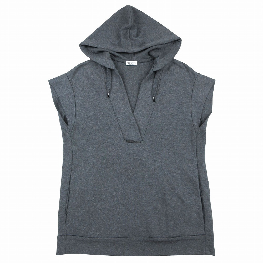 Brunello Cucinelli ブルネロクチネリ 半袖 オーバーサイズ パーカー ラインストーン グレー サイズS MB982SG402 レディース 【中古】拍卖