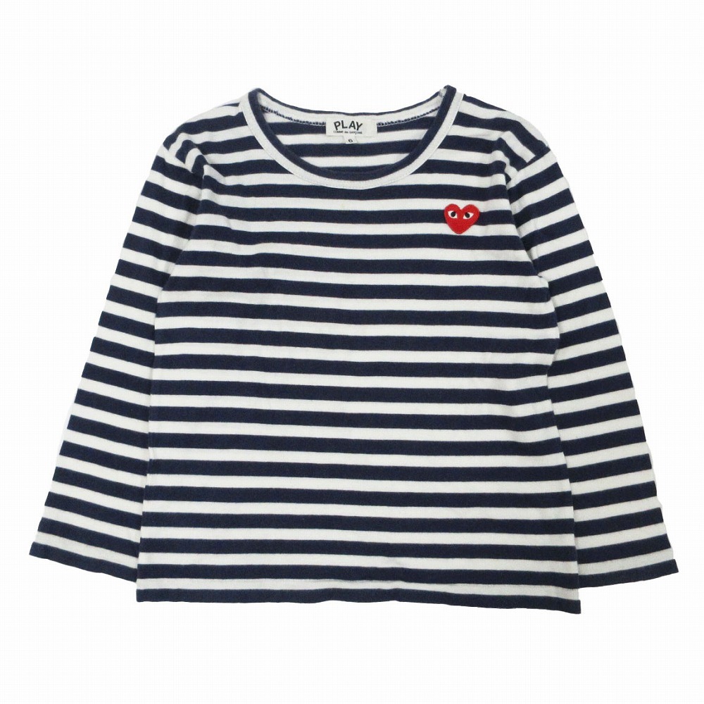 PLAY COMMEdesGARCONS プレイコムデギャルソン AZ-T509 ボーダー Tシャツ レッドハート長袖 ネイビー サイズ110 キッズ 【中古】拍卖