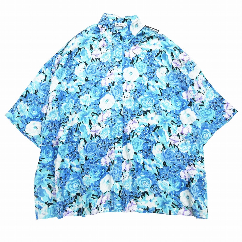 極美品 BALENCIAGA バレンシアガ 621885 TILB4 シルク100% 花柄 シャツ ブラウス オーバーサイズ 半袖 サイズXS レディース 【中古】拍卖