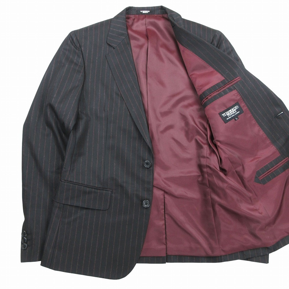 TORNADO MART トルネードマート ラメ ストライプ柄 テーラード ジャケット 2B ブレザー 本切羽 サイズL 黒赤 メンズ 【中古】拍卖