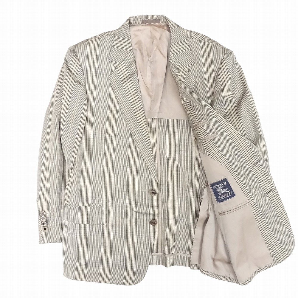 Vintage Burberrys バーバリーズ プレステージコレクション チェック柄 シルク テーラード ジャケット AB5 カーキー メンズ 【中古】拍卖