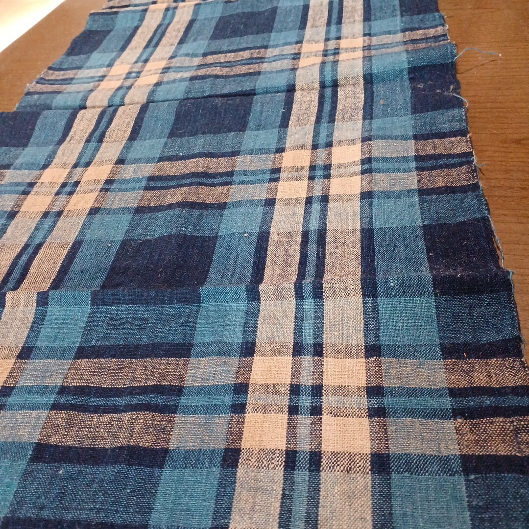 No1 古布 藍染木綿 格子 大正昭和 リメイク材料 83cm拍卖