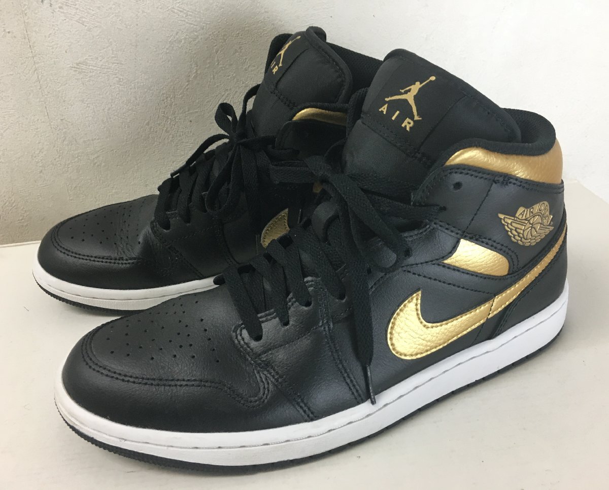 ◆ ナイキ/NIKE エアジョーダン 2024年 美品 1 ミッド AIR JORDAN 1 MID スニーカー 黒金 DQ8426-071 US9 27cm拍卖