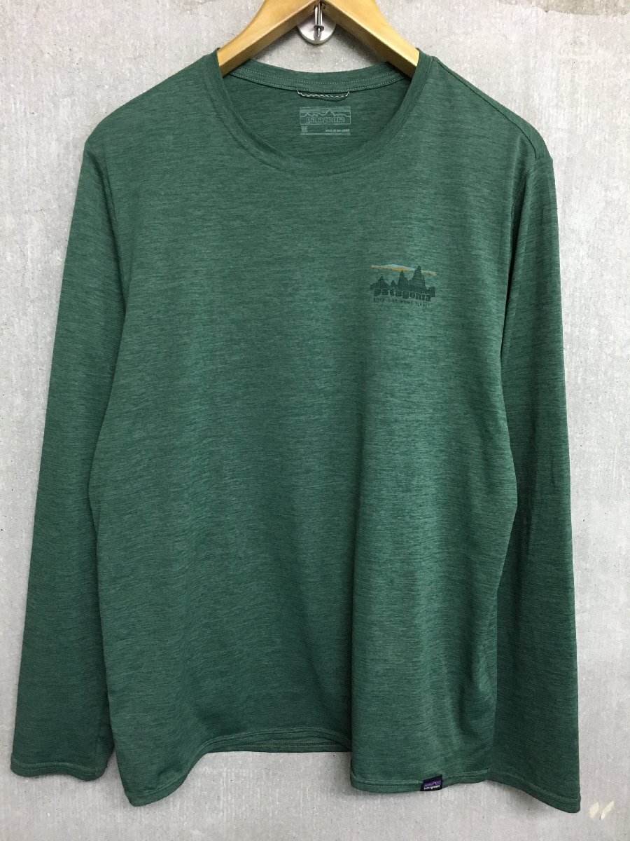 ◆Patagonia パタゴニア 美品 ロゴプリント キャプリーン ドライ ロンT 長袖 Tシャツ グリーン サイズM拍卖