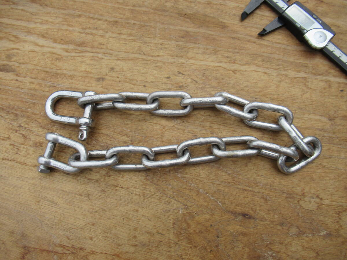 ステンレス製 チェーン 1本 約0.55m 線径:約φ8mm 約1kg シャクル2個付 中古拍卖