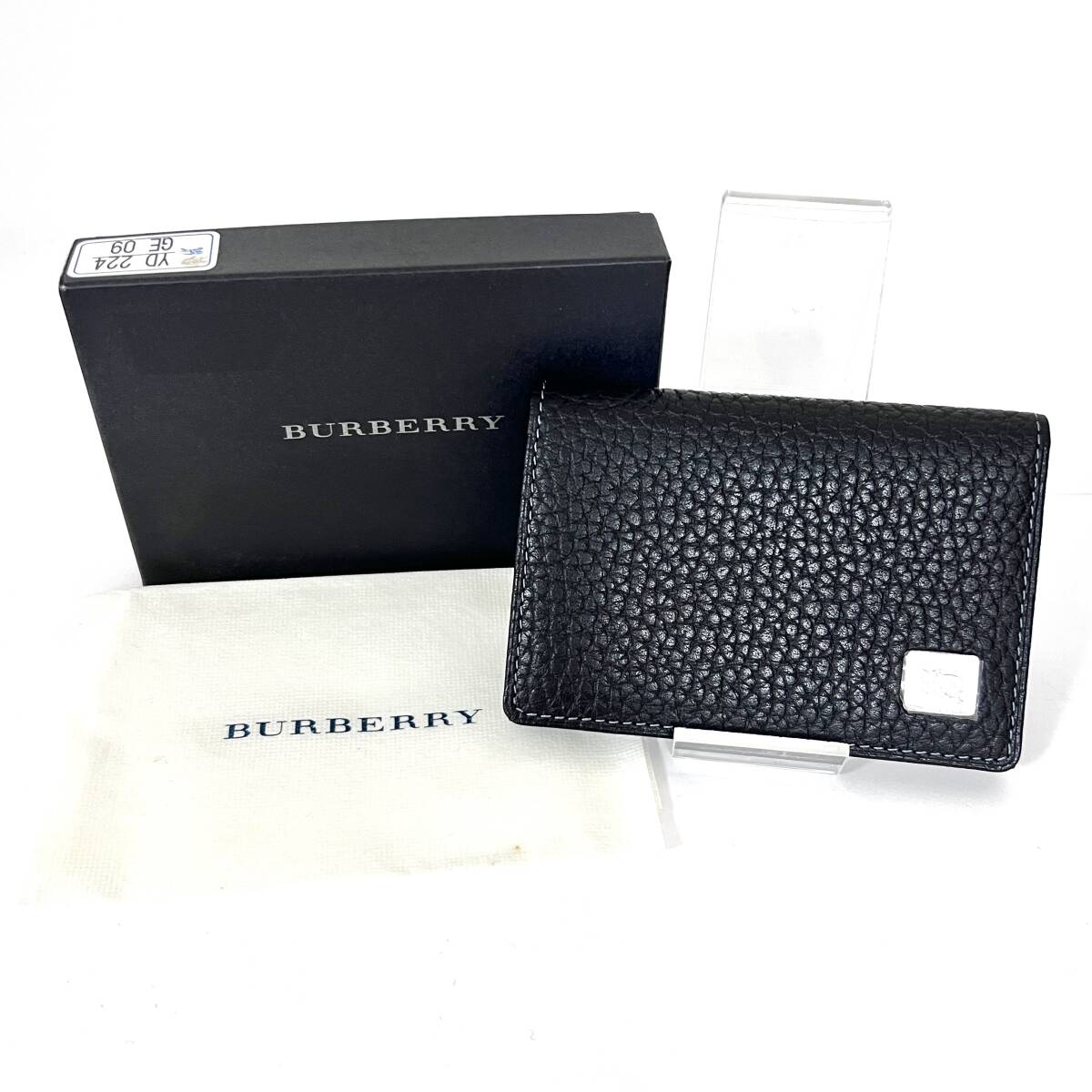 SD2591 新品未使用! 格安! BURBERRY バーバリー ホースマーク ロゴ ノバチェック 二つ折り カードケース 名刺入れ レザー ブラック拍卖