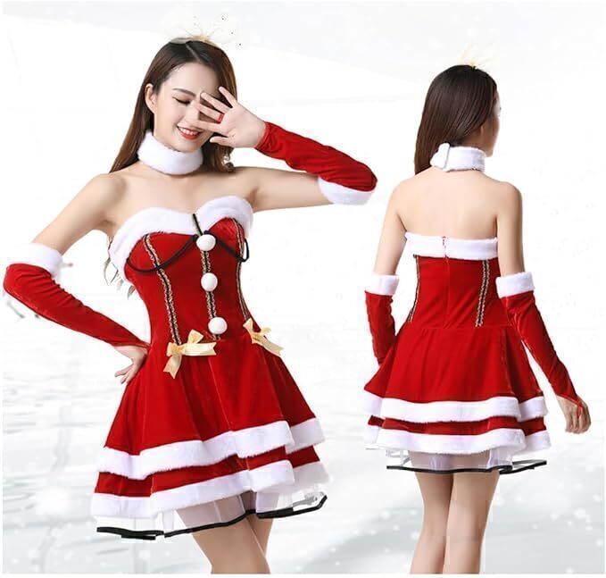 送料無料 サンタ クリスマス 5点セット 仮装 衣装 コスプレ 大人 コスチューム プリンセスワンピース 新品 未使用拍卖