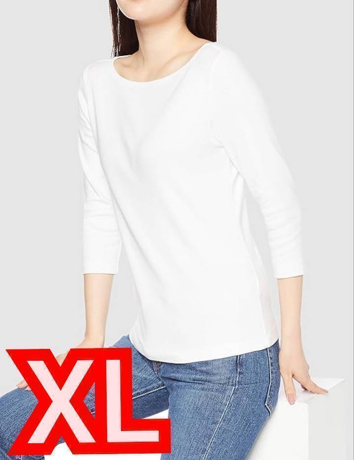 送料無料 ボートネック スリムフィット XL ホワイト 七分袖 Tシャツ レディース 新品 未使用拍卖