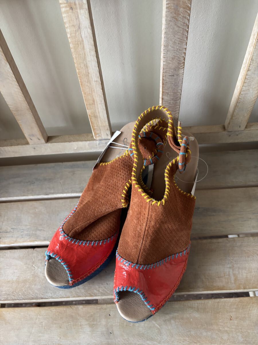 新品ツモリチサト×gaimo★47,300円 STITCH ESPADRILLE 40 25cm~25.5 ステッチエスパドリーユ キャメル×オレンジ拍卖