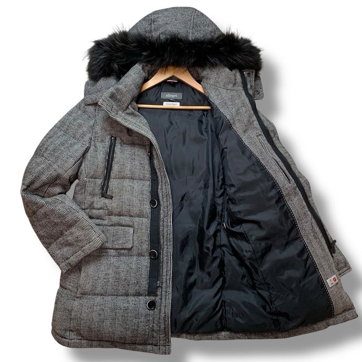 【極美品】allegri アレグリ 京鴨ダウン ダウンジャケット イタリア製生地使用◎ 千鳥柄 三陽商会 フェザー フード ファー アウター 48(L)拍卖