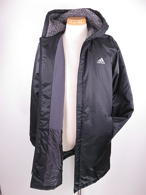 【送料無料】アディダス adidas ベンチコート 内フリース 黒 フード付き M拍卖