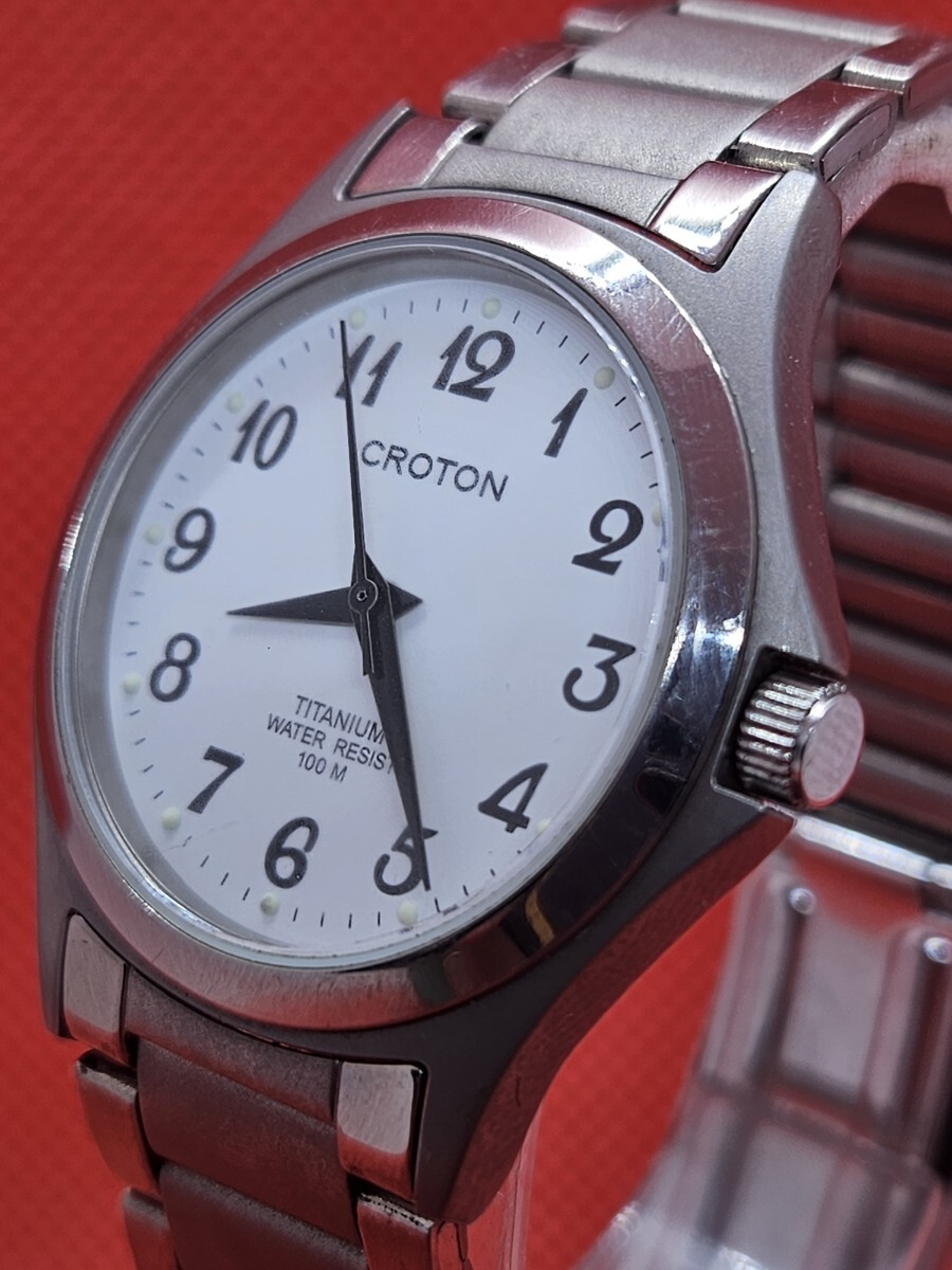 稼働品 良品 CROTON メンズ腕時計 クォーツ チタン 電池交換済み G3176拍卖