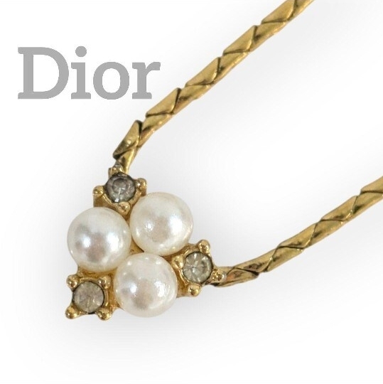 1円 Christian Dior ディオール ネックレス パール ラインストーン ビジュー ゴールド コスチュームアクセ アクセサリー ヴィンテージ拍卖