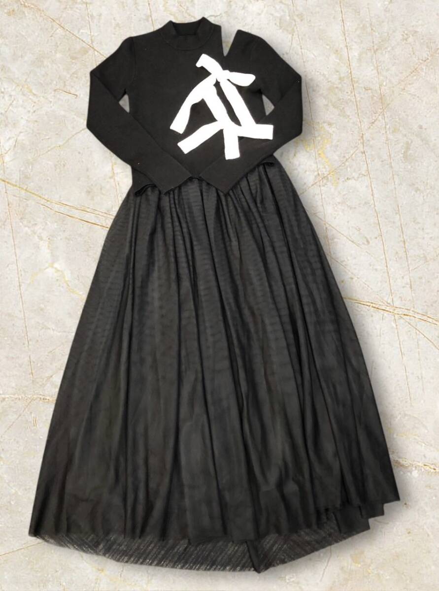 【ブラアパetc】※100※【MALM-43】●エイミーイストワール・1119531099-0・リボンデザインチュールコンビワンピース●拍卖