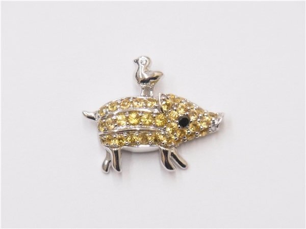 ◎ K18WGネックレストップ ◎ ウリ坊と鳥 イエローサファイア0.72ct ダイヤ0.03ct 2.7g 18金ホワイトゴールド ペンダントトップ◎美品拍卖