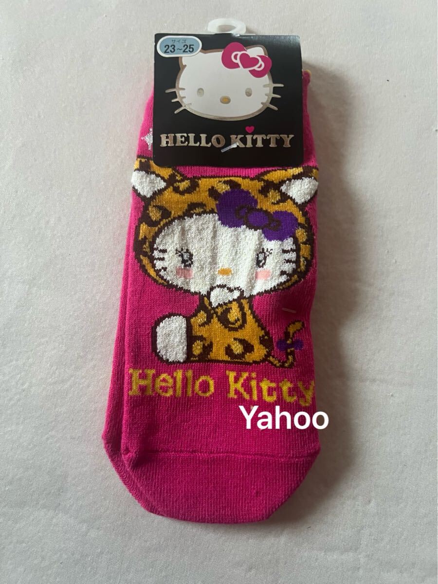 靴下/Hello Kitty ハローキティ 新品/ソックス/23~25cm くつした くつ下/SANRIO/サンリオ/豹 着ぐるみ 柄 ヒョウ柄 豹柄 キティちゃん拍卖