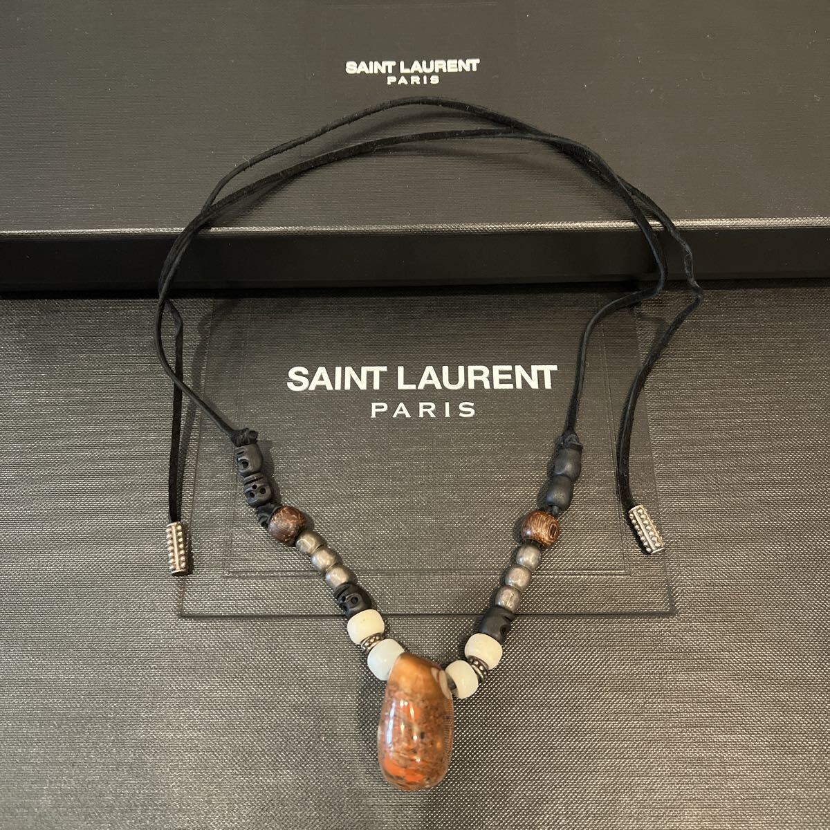 15SS SAINT LAURENTPARIS by Hedi Slimane 天然石ネックレス ハンドメイド ボヘミアン ロック サンローランパリ エディスリマン拍卖