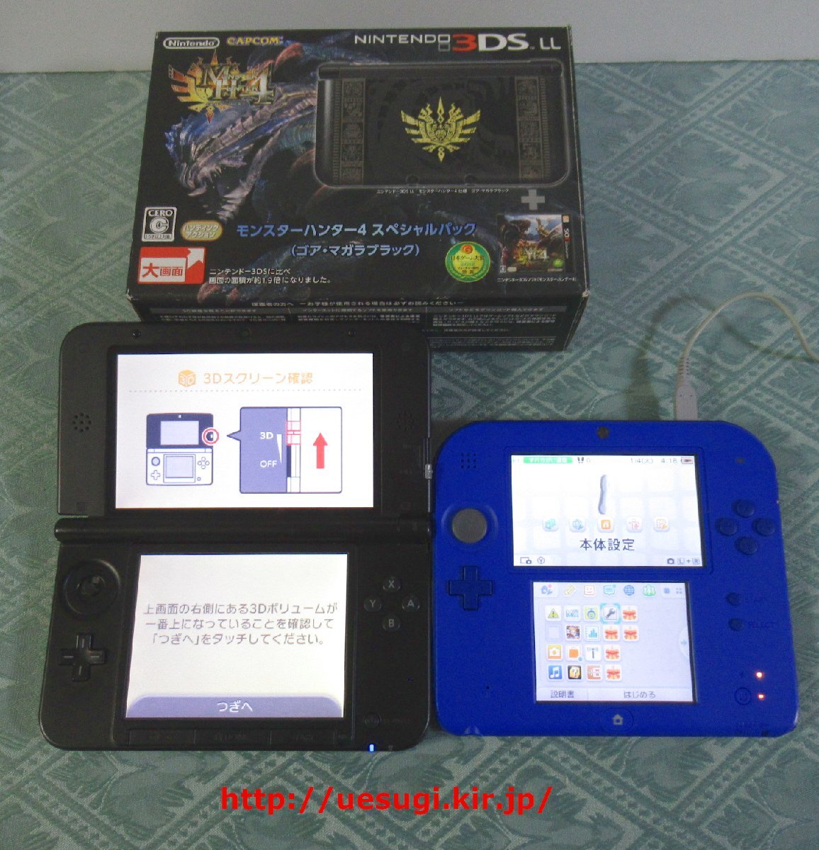 ●ジャンク●ニンテンドー3DSLL モンスターハンター4 ゴア・マガラブラック、2DS ブルー 本体2台☆起動確認済☆拍卖