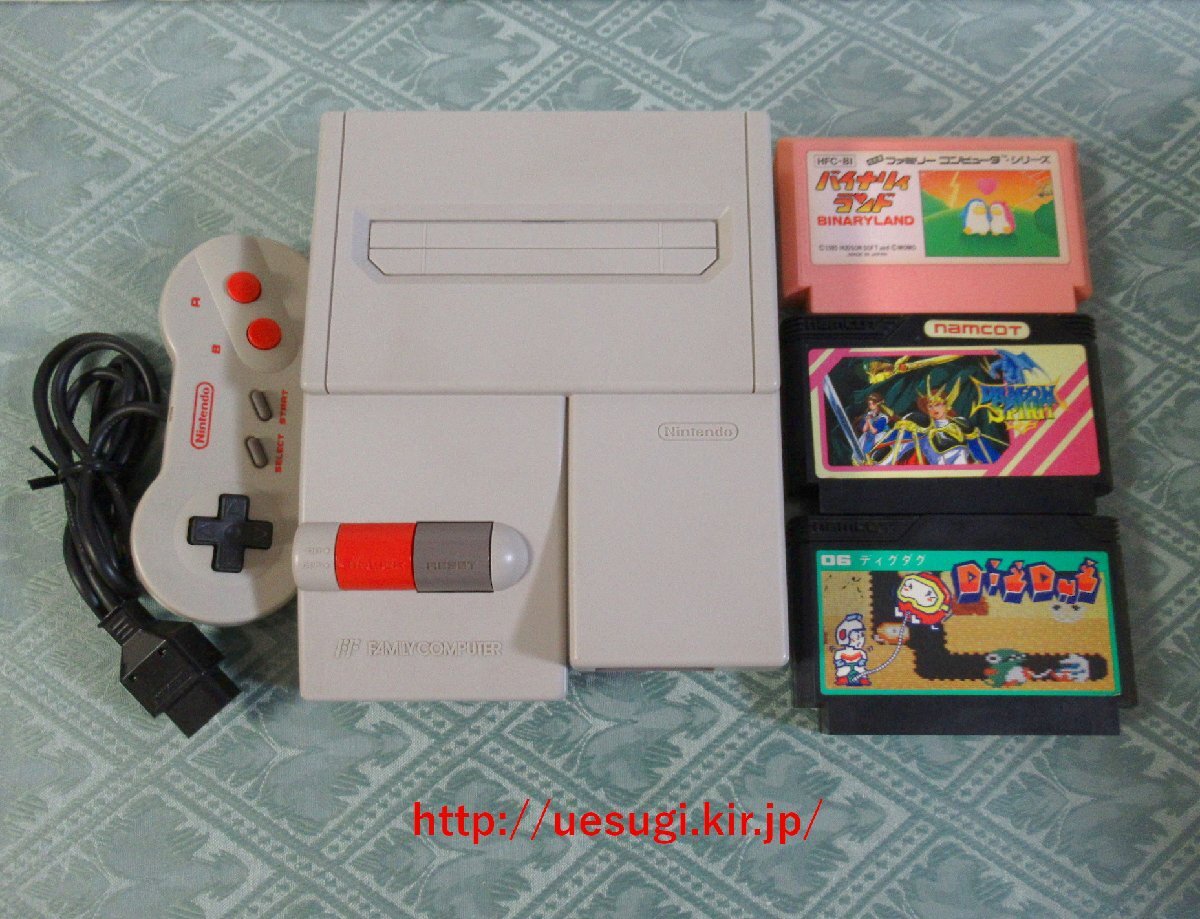 ニューファミコン 本体.コントローラ(4) ソフト3本セット(ディグダグ.ドラゴンスピリット.バイナリイランド)AV仕様ファミコン Japan拍卖