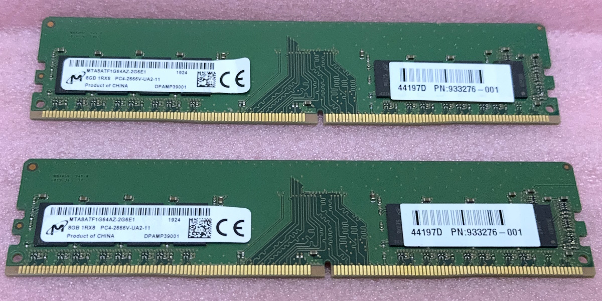 >Micron MTA8ATF1G64AZ-2G6E1 2枚セット - PC4-21300/DDR4-2666/PC4-2666V 288Pin DDR4 UDIMM 16GB(8GB x2) 動作品拍卖