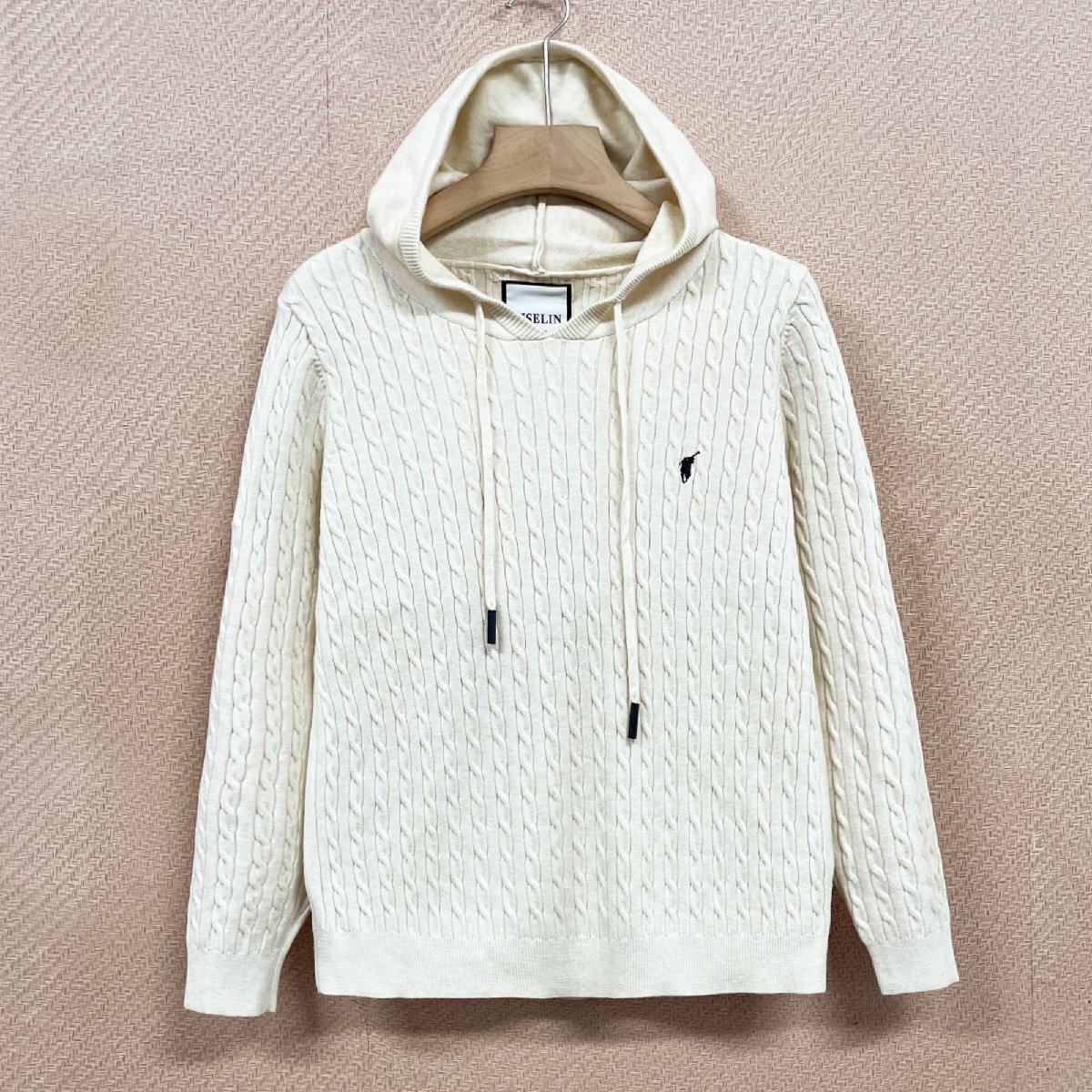 人気ヨーロッパ製※定価5万◆ブルガリア発※RISELIN パーカー ウール混 防寒 ソフト 無地 フード付き トレーナー ニット レディース L/48拍卖