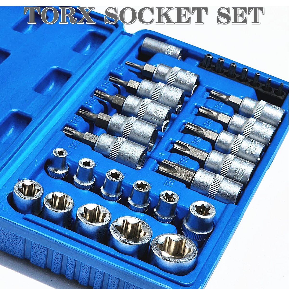 ★即納 E型 T型トルクスソケット 29個 セット 1/4 3/8 トルクス スターソケット ビット 雄 雌 ビット 専用ケース 花形 星形★拍卖