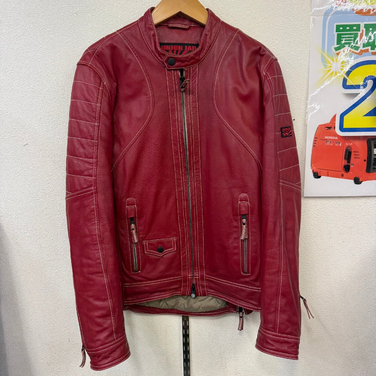 ◆A790◆ ユニオンジャップ UNION JAP UJ-024-S16 ゴートスキン(山羊革) ライダース ジャケット サイズLW レッド【美品】拍卖