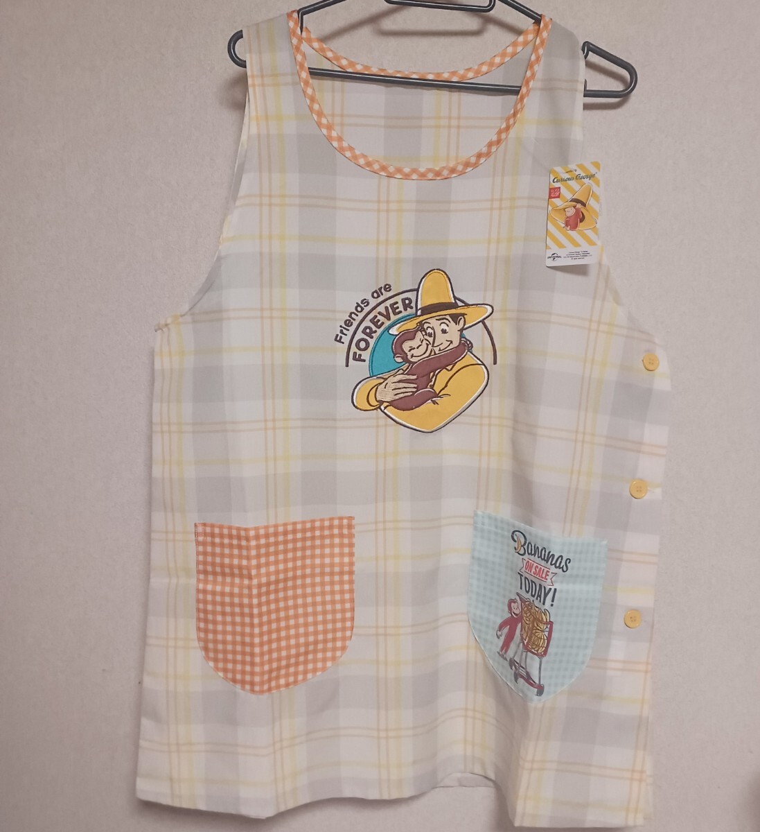 新品送料無料 おさるのジョージ エプロン 大人用 保育士 介護士 M-L 拍卖