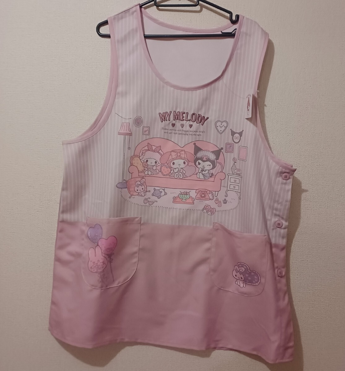 新品送料無料 マイメロディ エプロン 大人用 保育士 介護士 3L-4L 大きいサイズ マイメロ クロミちゃん ピアノちゃん拍卖
