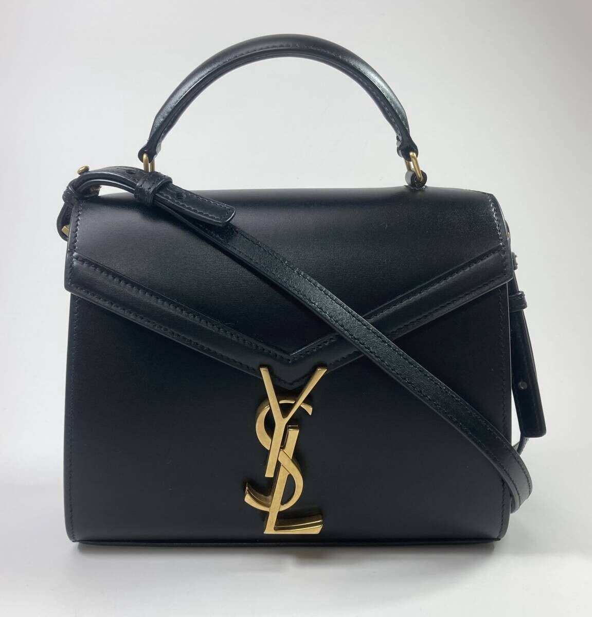 ◆SAINT LAURENT サンローラン カサンドラ トップハンドル ミニ バッグ ショルダー ハンドバッグ 2way ブラック レザー YSL◆拍卖