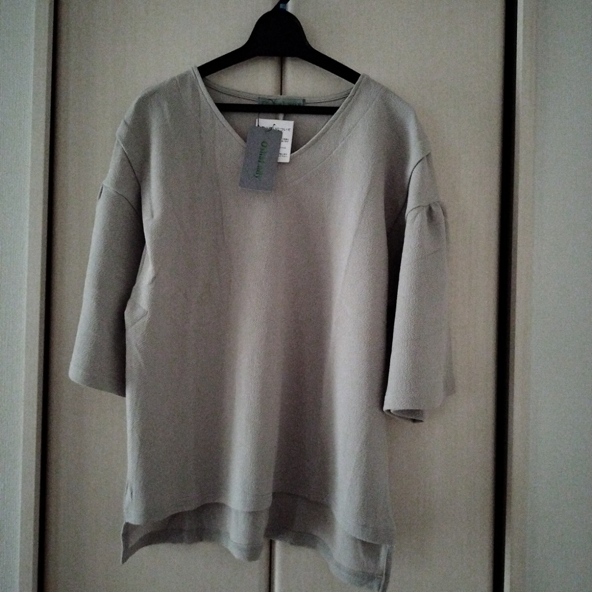 【M~Lサイズ】新品タグ付き OshaLady Vネック 半袖カットソー 関西ファッション連合 レディース トップス ミセス 12280 グレー拍卖