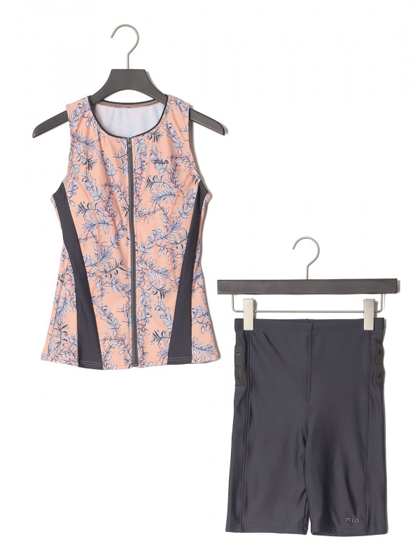 11号 Lサイズ 新品 FILA リーフ柄プリントフルジップセパレート 水着 レディース タンキニ水着 CPK スポーツ フィットネス 送料無料 315606拍卖