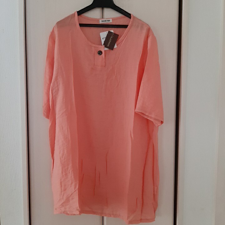 新品タグ付【M~Lサイズ】Calabaza カラバサ 半袖チュニック カットソー ミセス レディース ピンク 2274 船場ニット 透け感 送料無料拍卖