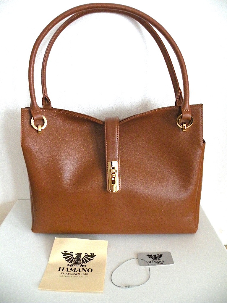 未使用品*濱野皮革工藝 HAMANO ハマノ トートバッグ* グレース ディライト・トート キャラメル 皇室御用達 牛革製 A4サイズ収納拍卖