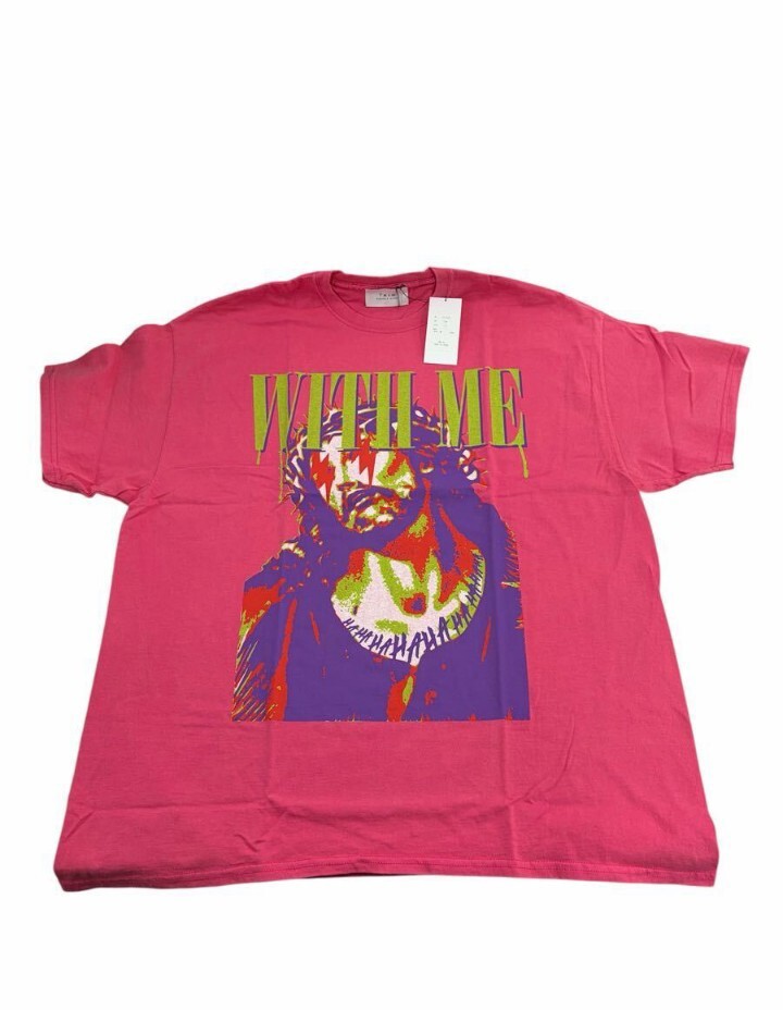 【タグ付き未使用】TAIN DOUBLE PUSH WITH ME / WITHOUT ME グラフィック 半袖 Tシャツ ピンク Lサイズ 拍卖