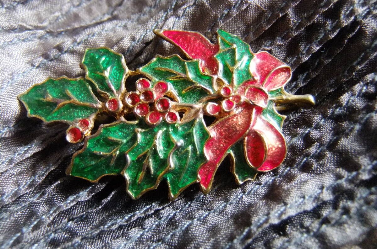 ヴィンテージ:柊とリボンのペンダントブローチ 2-47拍卖