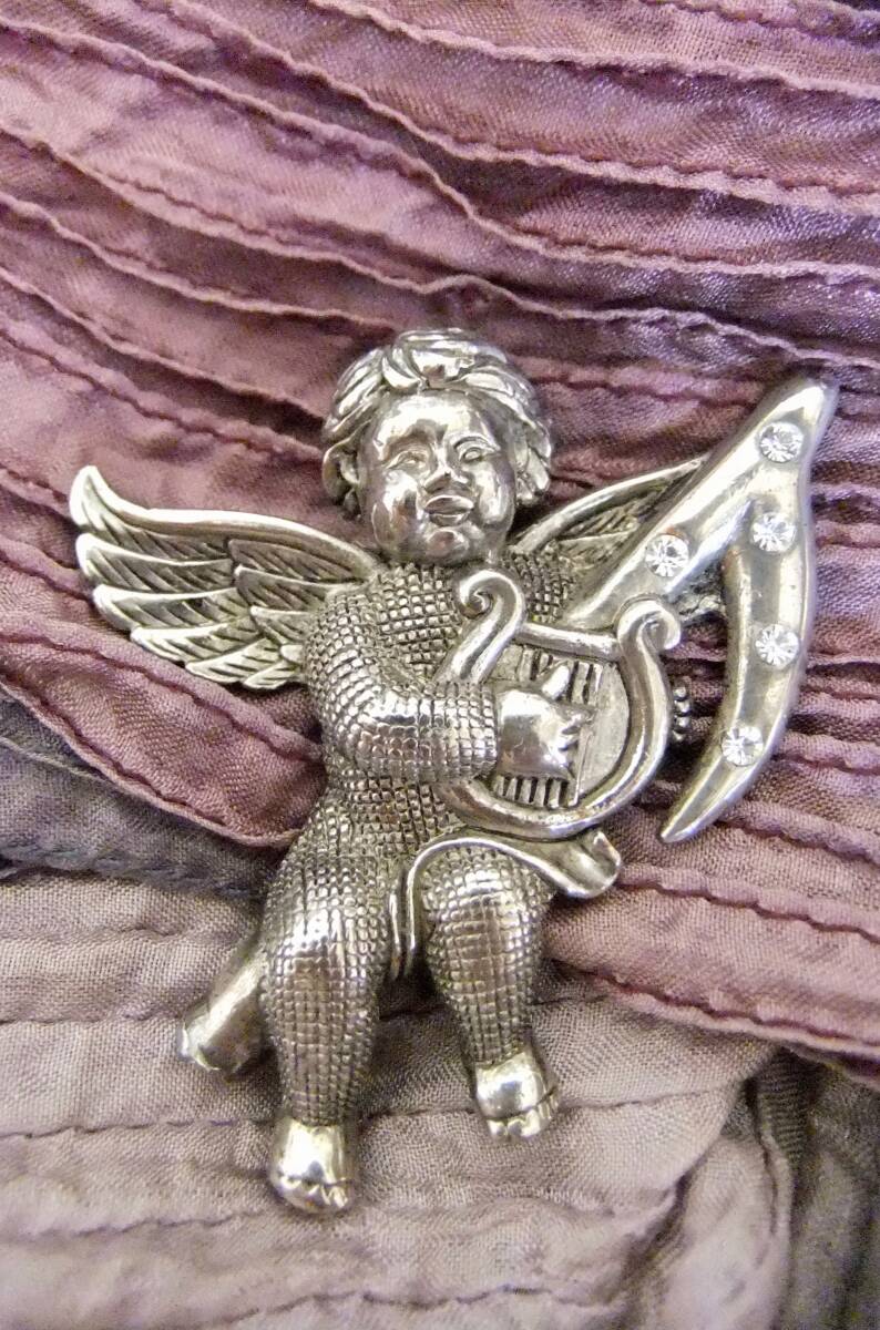 ヴィンテージ:クリアストーン、銀古美カラーの天使ブローチ 2-74 拍卖