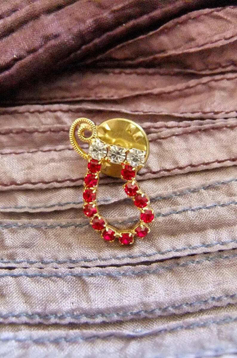 ヴィンテージ:レッド、クリアストーン、2色靴下のタックピン 2-68 拍卖