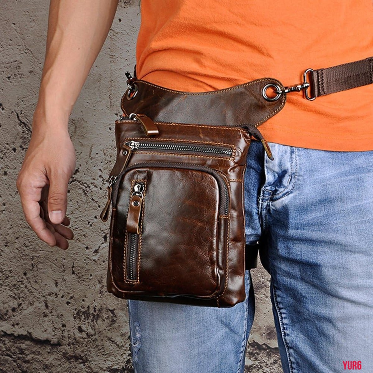 本革 アンティーク感 レッグバッグ ブラウン 小物収納 バイク バイカー ツーリング 耐久性 レトロ感 高級感 ホルスターバッグ 普段使い拍卖