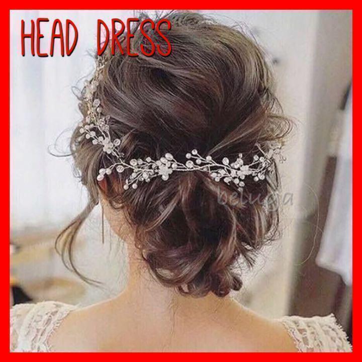 ヘッドドレス パール シルバー ウェディング ブライダル 成人式 卒業式 浴衣 ヘアアクセサリー 成人式 髪飾り 結婚式 ヘッドピース拍卖