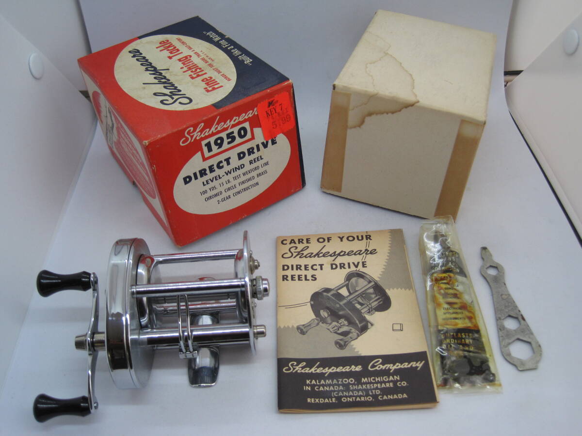 シェイクスピア ダイレクトドライブ 1950FC 1958年製 ダイレクトドライブリール 新品未使用箱付属品付 フルオリジナル ビンテージリール拍卖