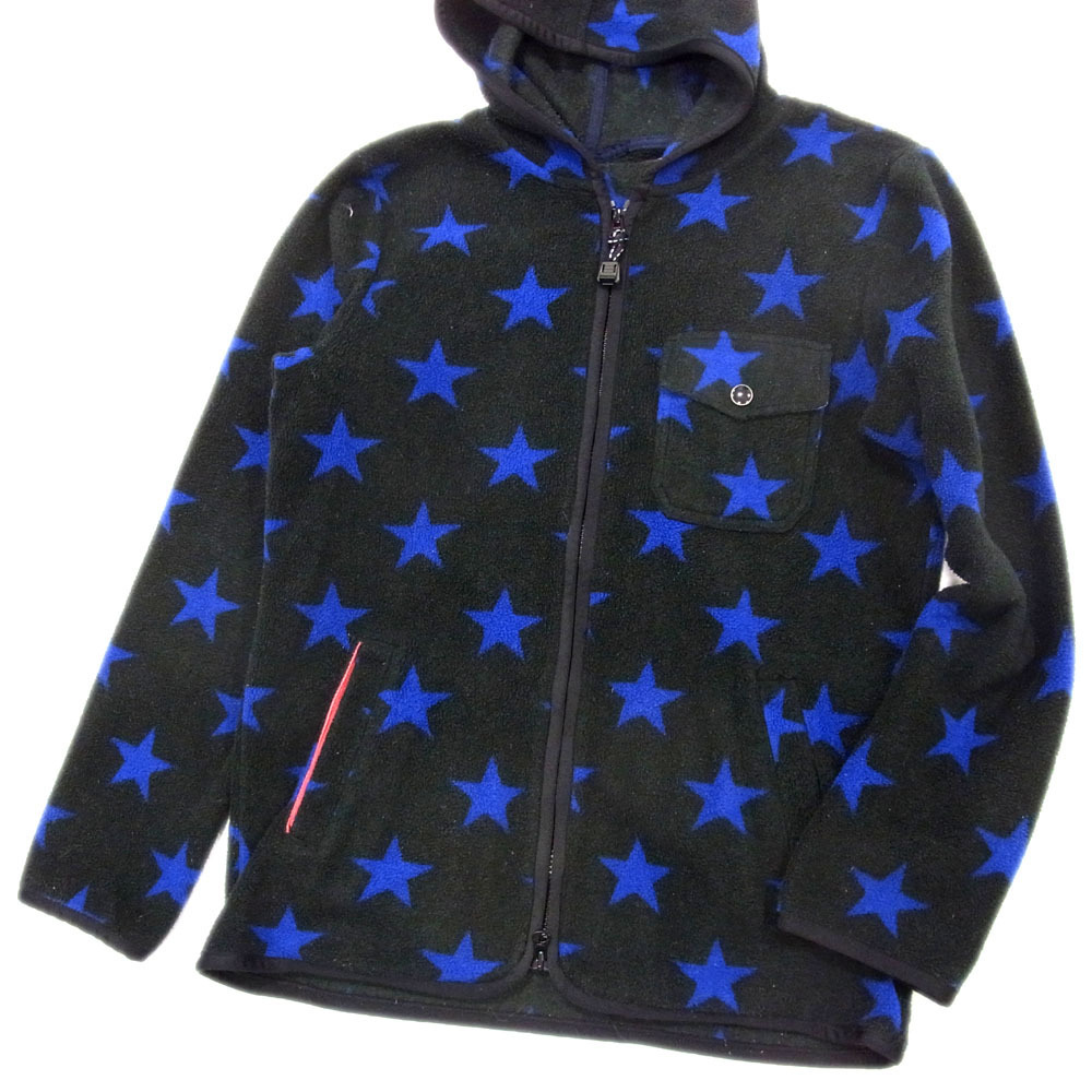 $ 美品 $ 激レア♪■ GAIJINMADE ガイジンメイド ■ スター 星柄 総柄・ジップアップ フリース パーカー ジャケット■ レディース M ■ 黒拍卖
