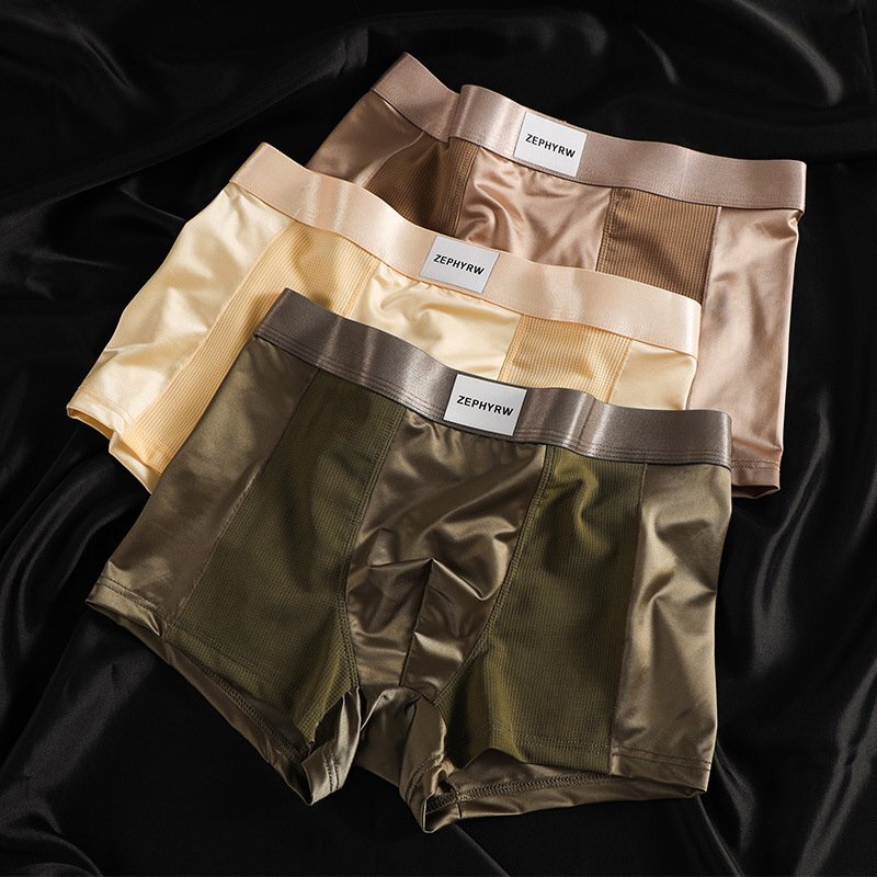 高級感ある光沢 ボクサーパンツ 3点セット 穴網 メンズ下着 サラサラシルク 夏の定番 肌触り抜群 男性 清涼 アンダーウェア 肌着 B番 XL拍卖